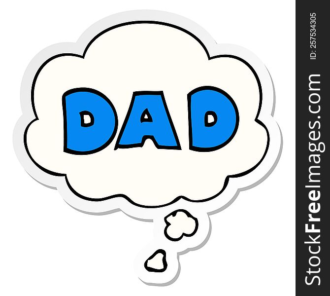 cartoon word dad with thought bubble as a printed sticker