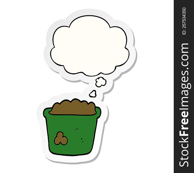 cartoon pot of earth with thought bubble as a printed sticker