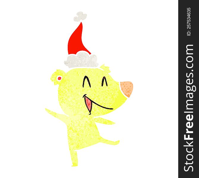 Laughing Bear Retro Cartoon Of A Wearing Santa Hat