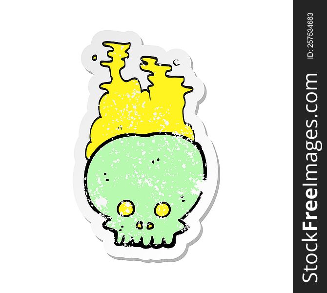 retro distressed sticker of a cartoon steaming skull