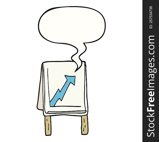 cartoon business chart with arrow with speech bubble. cartoon business chart with arrow with speech bubble