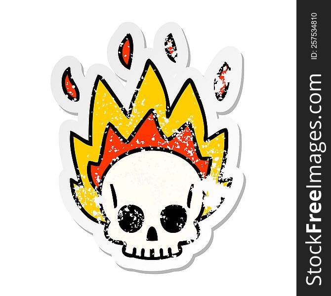 distressed sticker of a quirky hand drawn cartoon skull