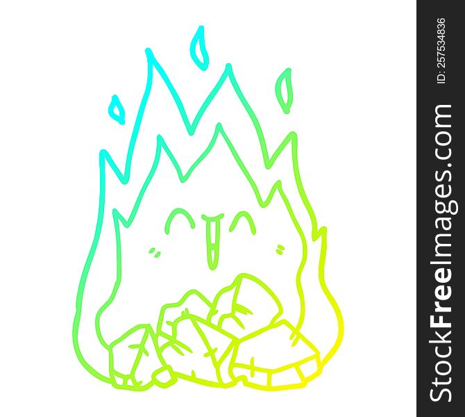 Cold Gradient Line Drawing Cartoon Blazing Coal Fire