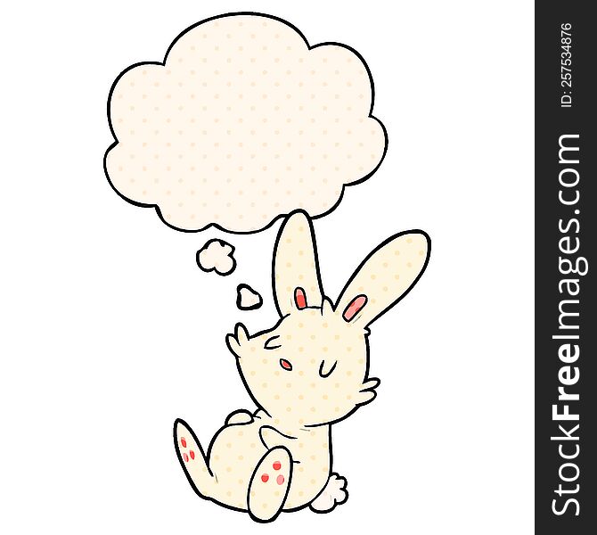 Cartoon Rabbit Sleeping And Thought Bubble In Comic Book Style