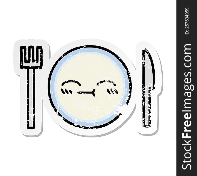 Distressed Sticker Of A Cute Cartoon Dinner Plate