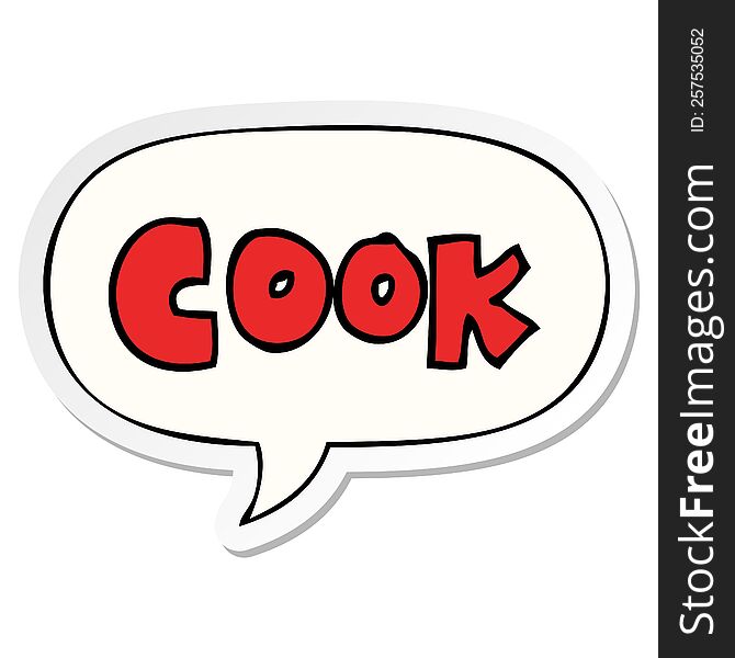 cartoon word cook and speech bubble sticker