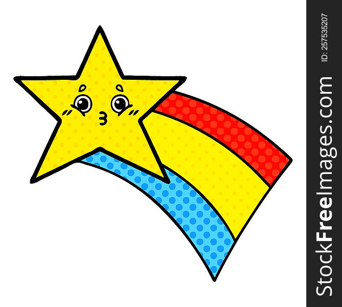 comic book style cartoon of a shooting rainbow star