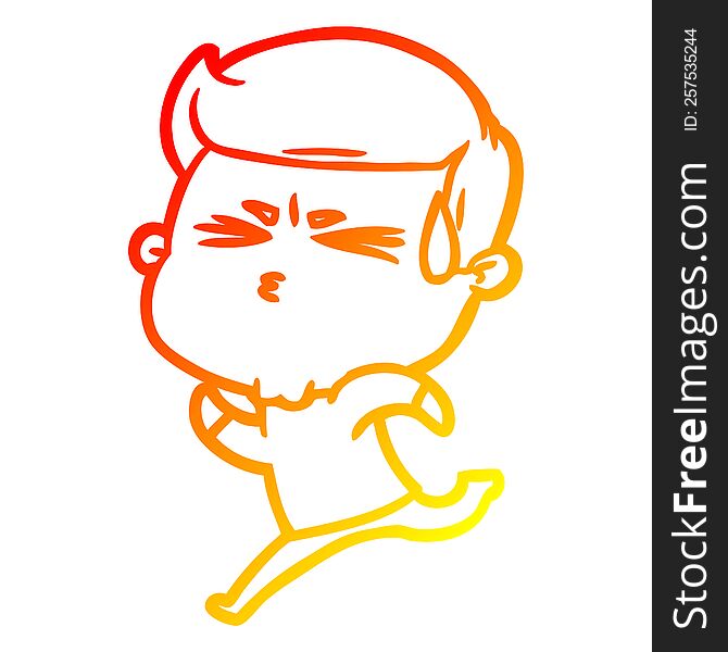 warm gradient line drawing of a cartoon man sweating