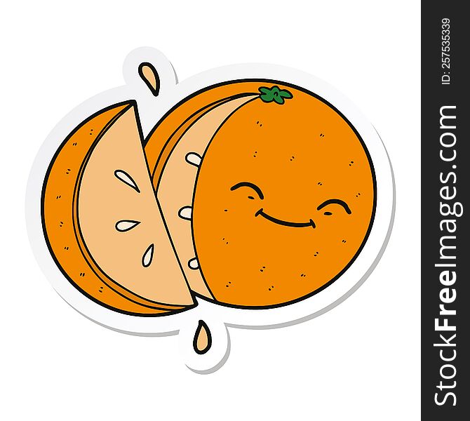 sticker of a cartoon sliced orange