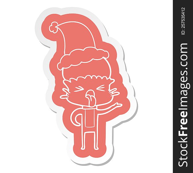 Disgusted Cartoon  Sticker Of A Alien Wearing Santa Hat