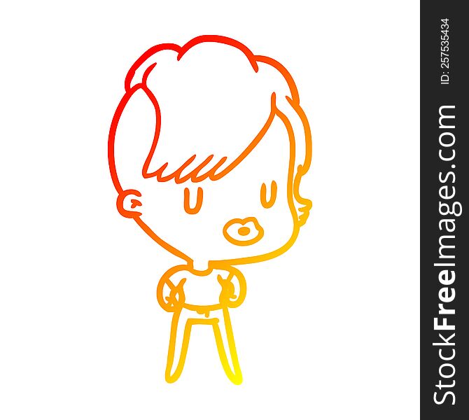 warm gradient line drawing of a girl with punk hipster haircut