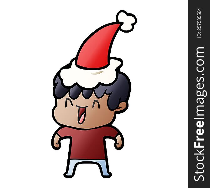 hand drawn gradient cartoon of a laughing boy wearing santa hat