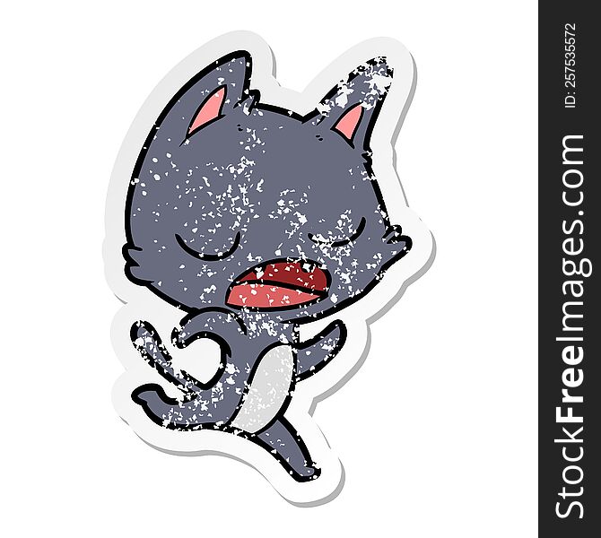 Distressed Sticker Of A Talking Cat Cartoon