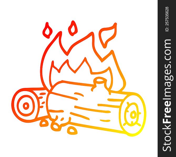 warm gradient line drawing of a cartoon burning logs