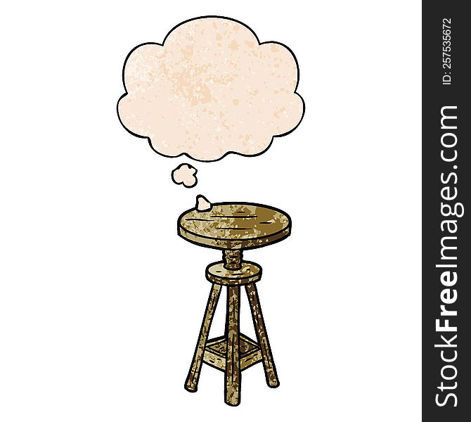 Cartoon Artist Stool And Thought Bubble In Grunge Texture Pattern Style