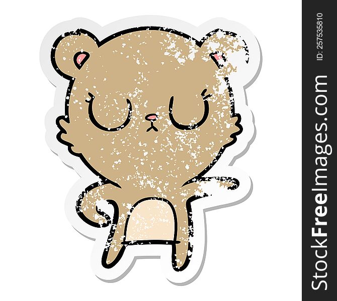 Distressed Sticker Of A Peaceful Cartoon Bear