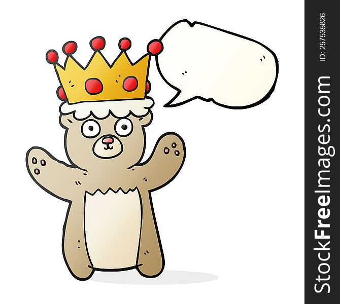 Speech Bubble Cartoon Teddy Bear Wearing Crown