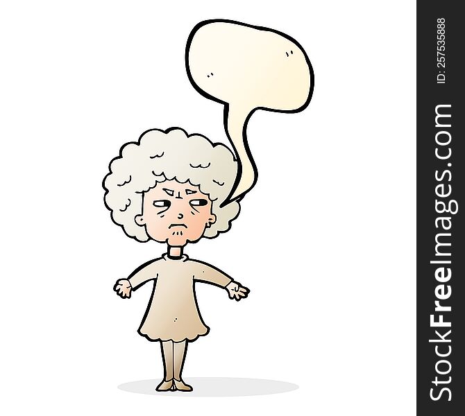 Cartoon Bitter Old Woman With Speech Bubble