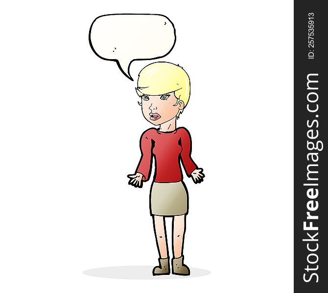 Cartoon Confused Woman With Speech Bubble