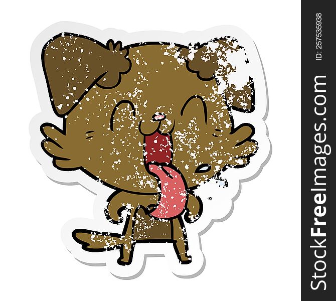Distressed Sticker Of A Cartoon Panting Dog