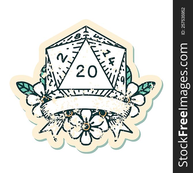 natural 20 critical hit D20 dice roll illustration