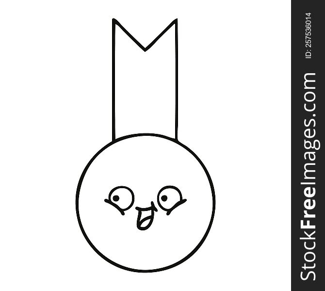 line drawing cartoon of a gold medal
