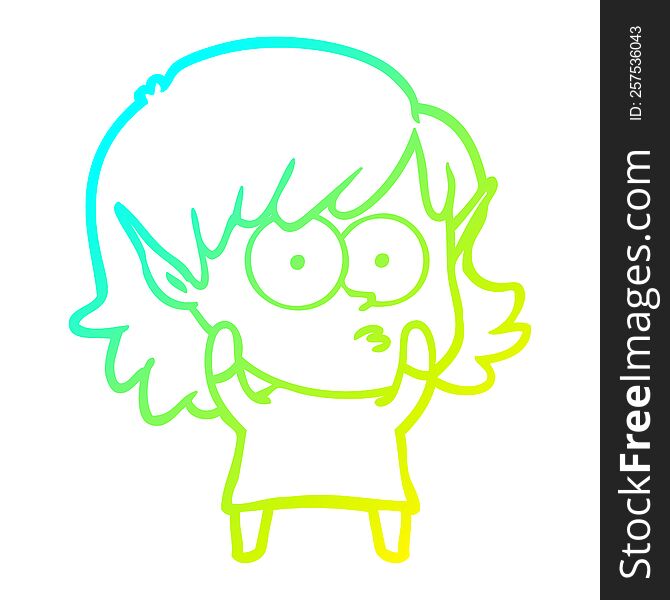 Cold Gradient Line Drawing Cartoon Elf Girl Staring