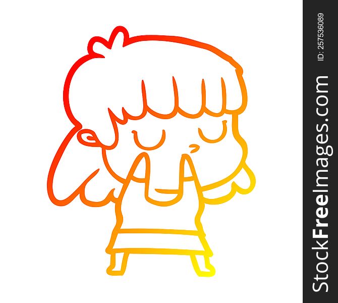warm gradient line drawing of a cartoon indifferent woman
