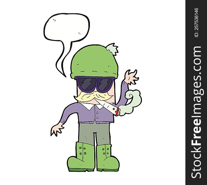 Cartoon Man Smoking Pot With Speech Bubble