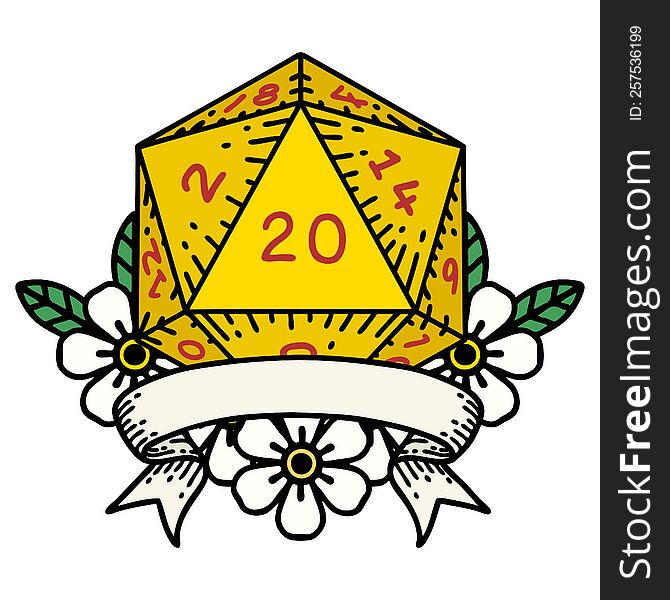 Natural 20 Critical Hit D20 Dice Roll Illustration