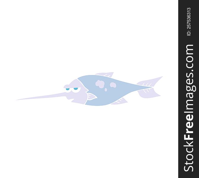 Flat Color Illustration Of A Cartoon Swordfish