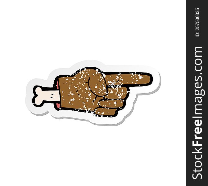 Retro Distressed Sticker Of A Cartoon Pointing Severed Hand Symbol