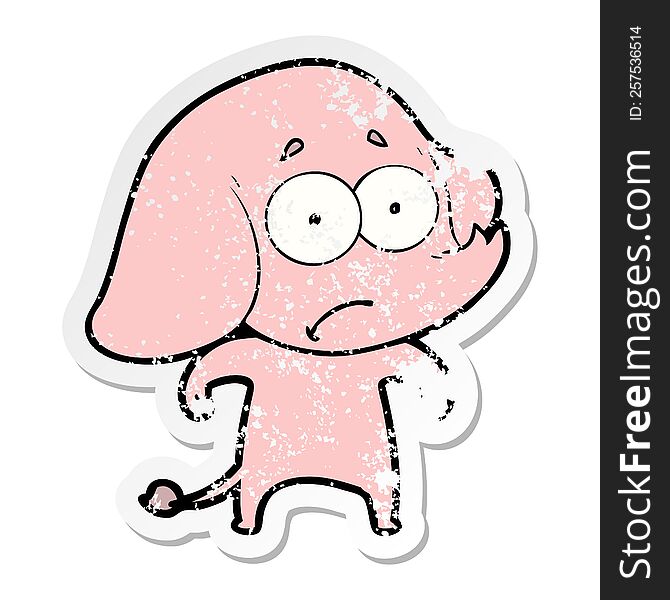 Distressed Sticker Of A Cartoon Unsure Elephant