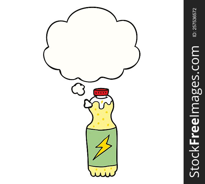 cartoon soda bottle with thought bubble. cartoon soda bottle with thought bubble
