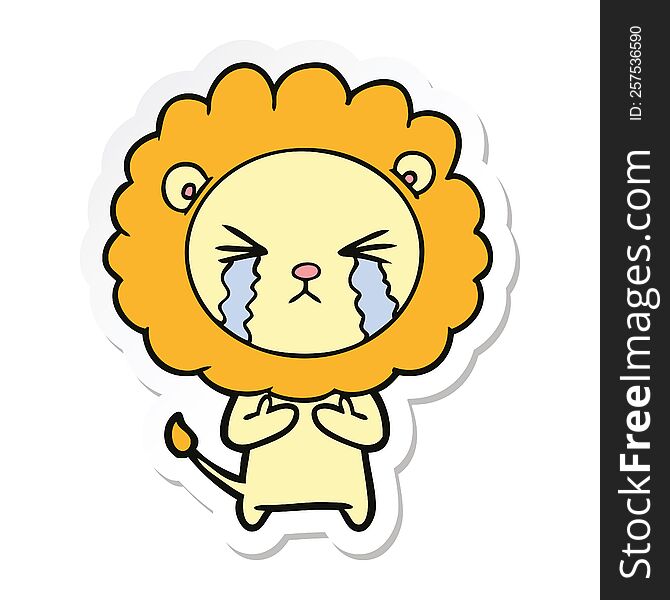 sticker of a cartoon crying lion