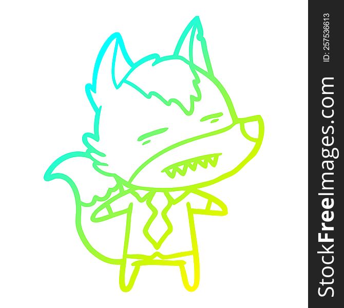 Cold Gradient Line Drawing Cartoon Office Wolf Showing Teeth