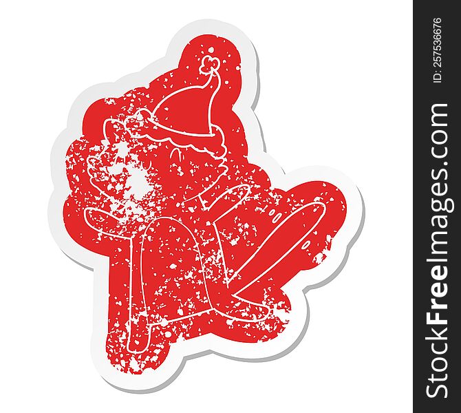Cartoon Distressed Sticker Of A Dancing Cat Wearing Santa Hat