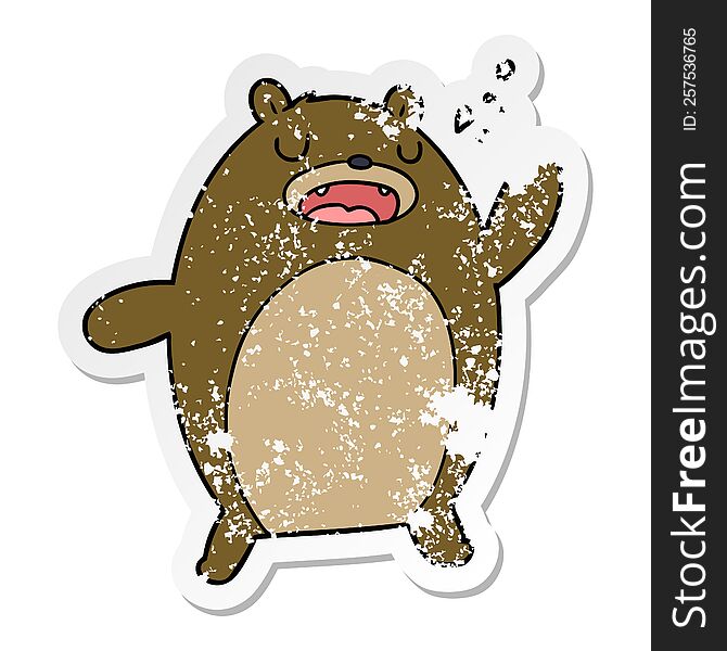 Distressed Sticker Of A Funny Cartoon Bear