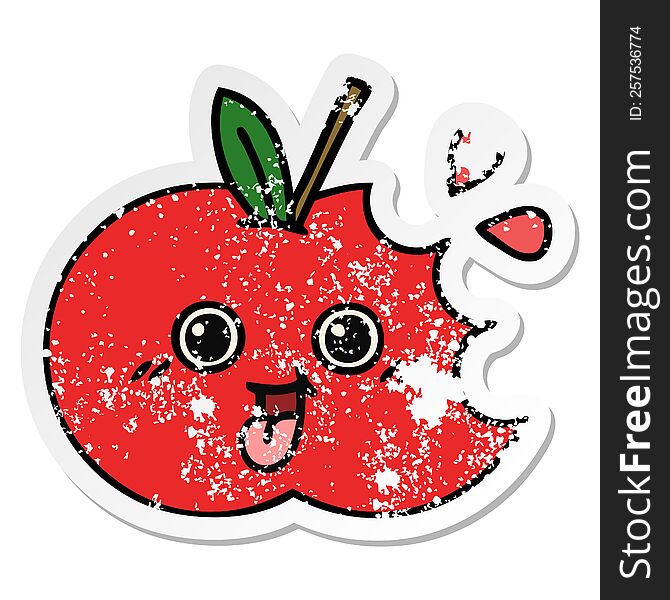 Distressed Sticker Of A Cute Cartoon Red Apple