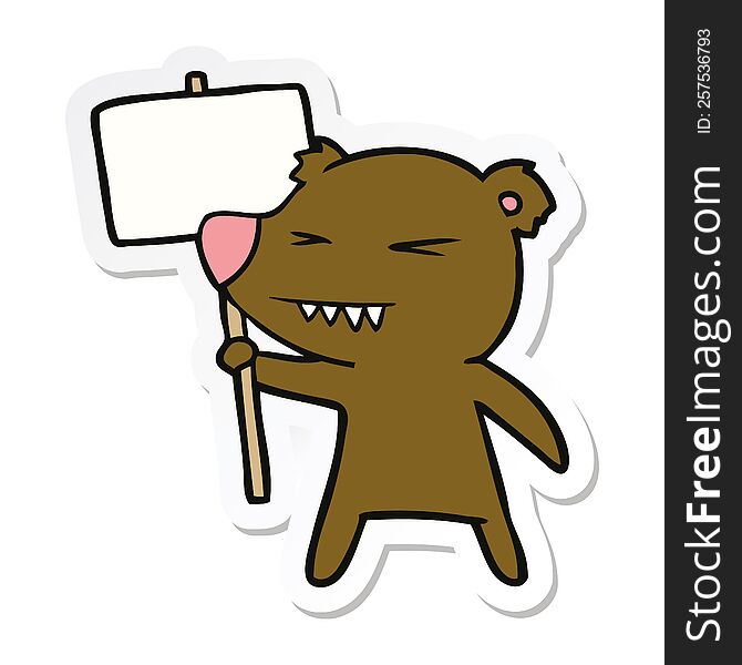 Sticker Of A Angry Bear Cartoon Protesting