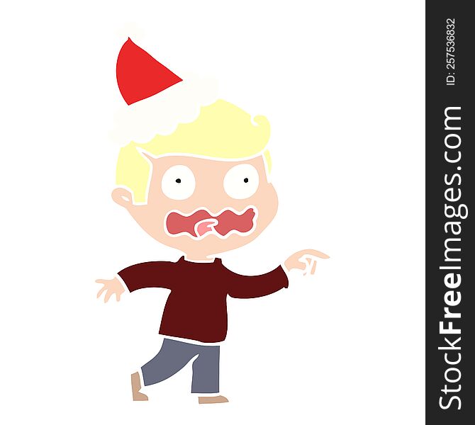 Flat Color Illustration Of A Stressed Out Pointing Wearing Santa Hat