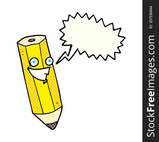 happy freehand drawn comic book speech bubble cartoon pencil. happy freehand drawn comic book speech bubble cartoon pencil