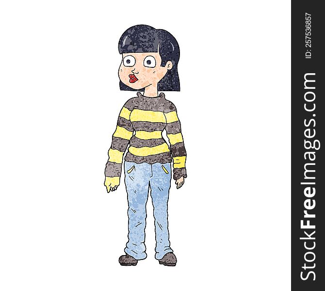 freehand textured cartoon woman in casual clothes