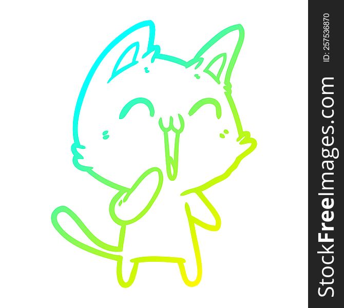 Cold Gradient Line Drawing Happy Cartoon Cat Meowing