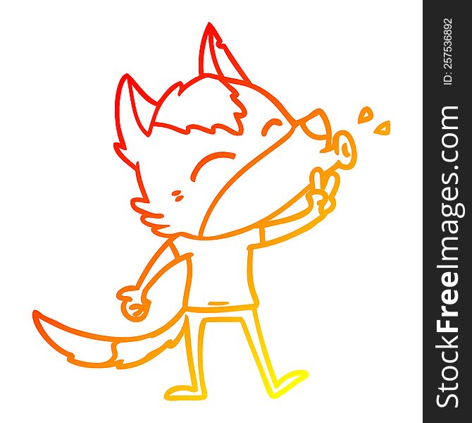 warm gradient line drawing of a howling cartoon wolf wearing clothes