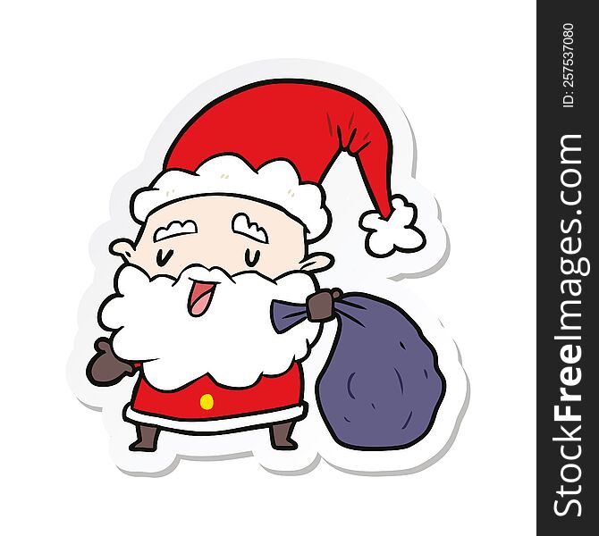 Sticker Of A Cartoon Santa Claus With Sack