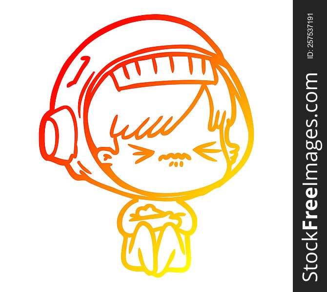 Warm Gradient Line Drawing Angry Cartoon Space Girl