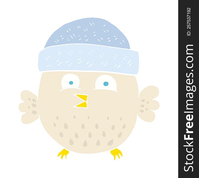 Flat Color Illustration Of A Cartoon Owl Wearing Hat