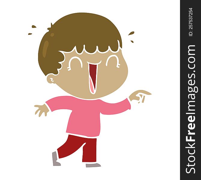 Laughing Flat Color Style Cartoon Man Pointing