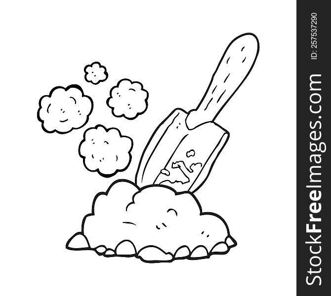 black and white cartoon trowel digging earth